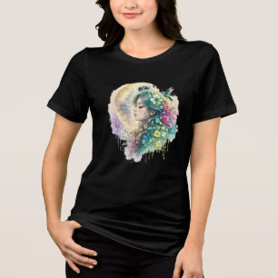 Etherele Bloemige Vrouw Kolibrie Waterverf T-Shirt