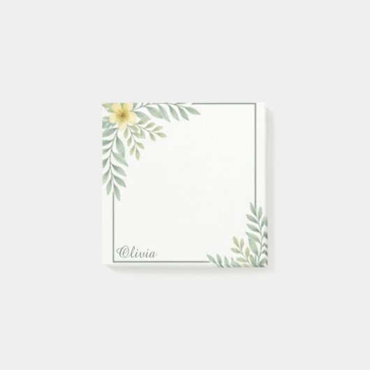 Etherele bloemrand gepersonaliseerde plakbriefjes post-it® notes (Voorkant)