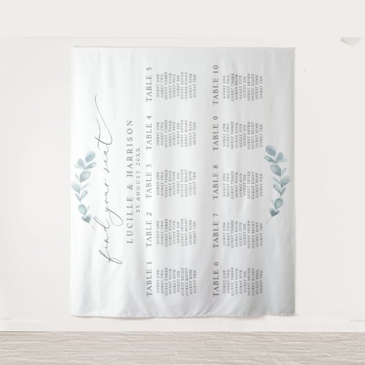 Etherele Eucalyptus Bruiloft Zitplaatsen/Tafel Pla Wandkleed (Voorkant)