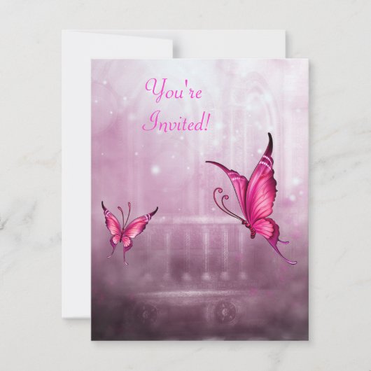 Etherele Fantasy Roze Vlinder Evenement Kaart (Voorkant)