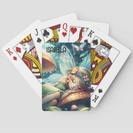 Etherele fee die op een paddestoel slaapt Persoonl Pokerkaarten