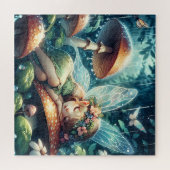 Etherele fee die slaapt op een paddestoel legpuzzel (Horizontaal)