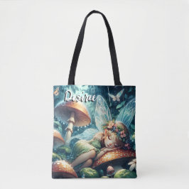 Etherele fee die slaapt op een paddestoel tote bag