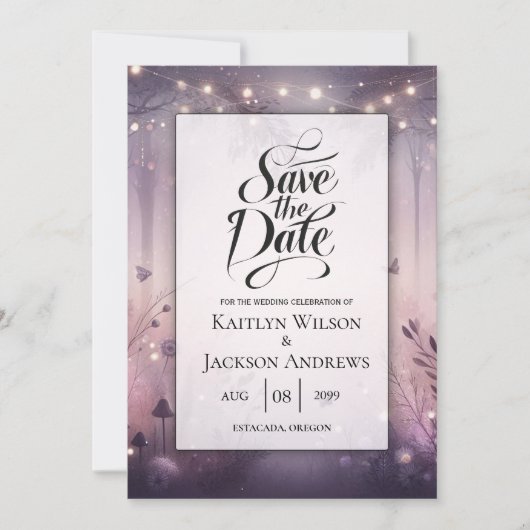 Etherele Feeërieke Lichtjes Bos Bruiloft Save The Date (Voorkant)