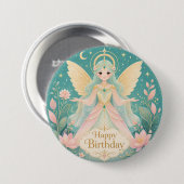 Etherele Goudgevleugelde Feeëngel Ronde Button 7,6 Cm (Voorkant /achterkant)