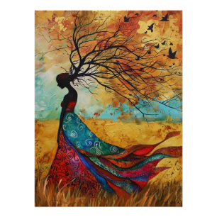 Etherele Herfst Silhouet Boom Schilderij Perfect Poster