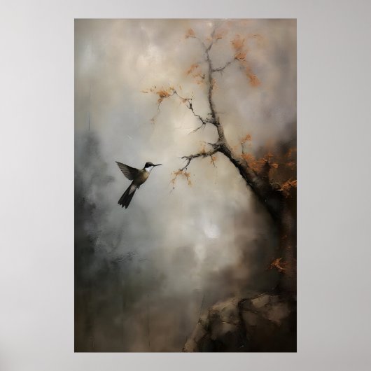 Etherele Kolibrie Schildering Vintage Vogel Muur Poster (Voorkant)