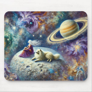 Etherele Kosmische Scene met Vrouw, Hond en Saturn Muismat