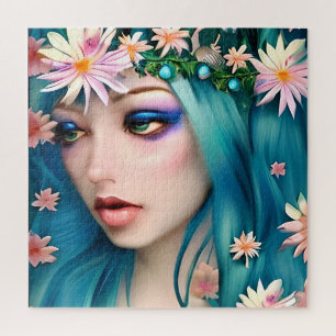 Etherele Kunst   Mooie Fee met Blauwe Haren Legpuzzel
