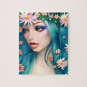 Etherele Kunst   Mooie Fee met Blauwe Haren Legpuzzel