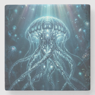 Etherele kwallen gaming muismat met bioluminescent stenen onderzetter