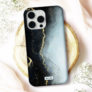 Etherele Mist Ombre Navy Blauwe Waterverf Monogram iPhone 15 Pro Max Hoesje