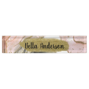 Etherele Moody Roze Zwarte Gouden Inkt Glam Bureau Naambordje