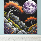 Etherele nachttaferelen met maan, bomen canvas afdruk (Insitu (Houten vloer))