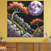 Etherele nachttaferelen met maan, bomen canvas afdruk (Insitu (Woonkamer))