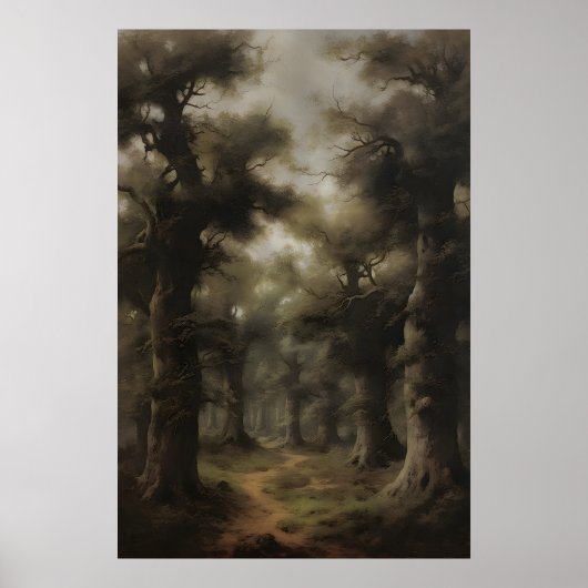 Etherele Oude Bos Bosgrond Kunstprint, Somber Poster (Voorkant)