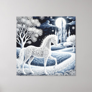 Etherele Paard en Betoverd Kasteel Canvas Afdruk