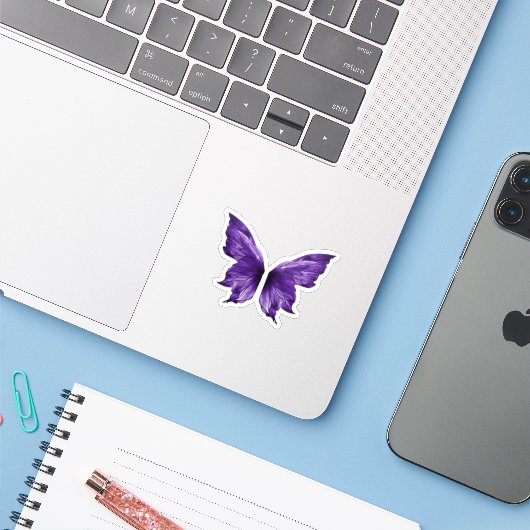 Etherele Paarse Vlinder Esthetische Uitknip Sticker (Laptop met iPhone)