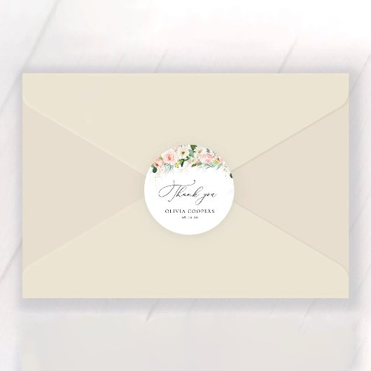 Etherele Roze Rozen Bruiloft Feest Ronde Sticker