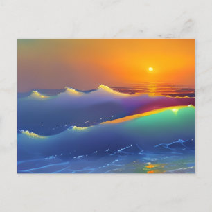 Etherele Tealegolven en Oranje Zonsondergang Briefkaart