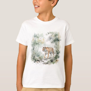 Etherele Tijger in Nevelig Bamboebos in Waterverf T-shirt