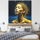 Etherele vrouw mediteert onder de sterren canvas afdruk (Insitu (Slaapkamer))