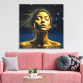 Etherele vrouw mediteert onder de sterren canvas afdruk (Insitu (Woonkamer))