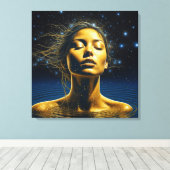 Etherele vrouw mediteert onder de sterren canvas afdruk (Insitu (Houten vloer))