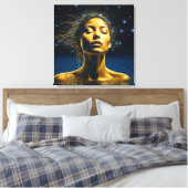 Etherele vrouw mediteert onder de sterren canvas afdruk (Insitu (Slaapkamer))