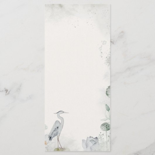 Etherele Witte Bloemrijke Watervogel Bruiloft Menu (Achterkant)