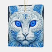 Etherele Witte Kat met Blauwe Ogen Kerstmis Keramisch Ornament (Links)