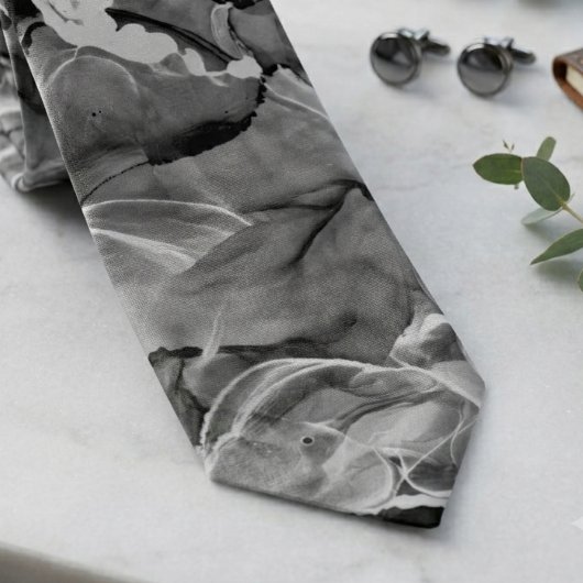 Etherele zwarte en witte rook abstract stropdas