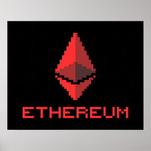 Ethereum ETH 8-bits rood Logo POSTER