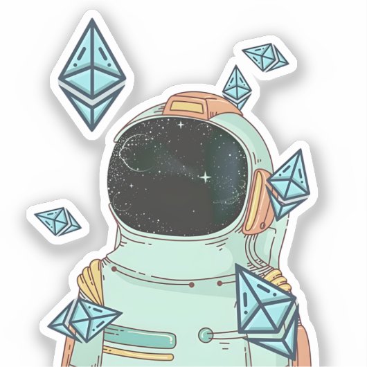 Ethereum naar de maan ETH Space Man Merch Sticker (Voorkant)