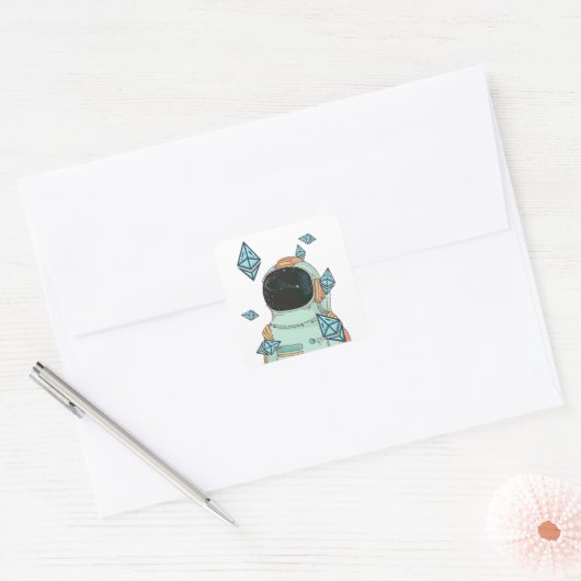 Ethereum naar de maan ETH Space Man Merch Vierkante Sticker (Envelop)