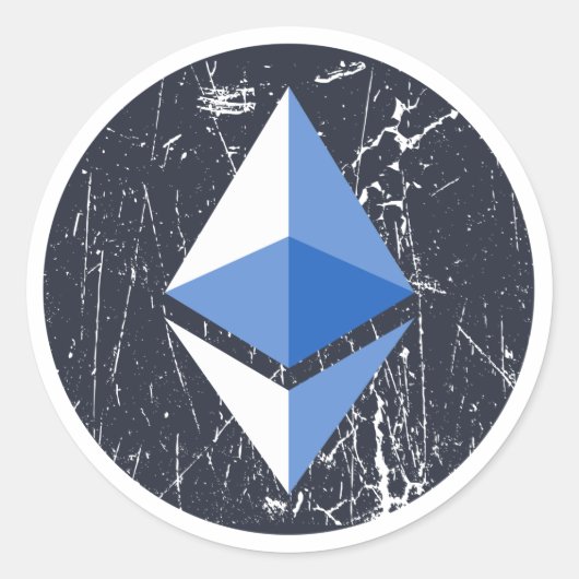 ethereum symbool grunge cryptocurrency geld ronde sticker (Voorkant)