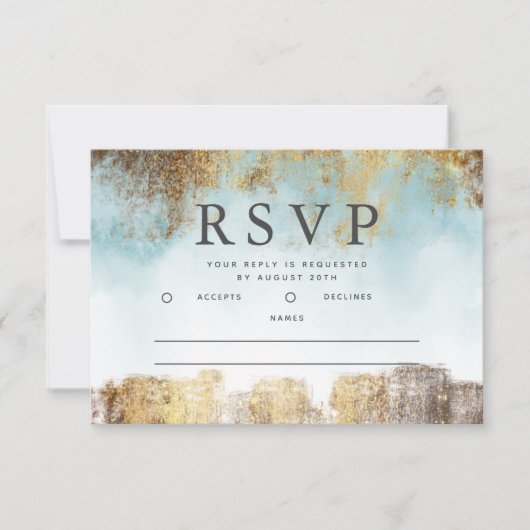 Etherisch blauw en goud RSVP (Voorkant)