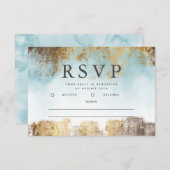 Etherisch blauw en goud RSVP (Voorkant / Achterkant)