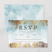 Etherisch blauw en goud RSVP Kaartje (Voorkant / Achterkant)