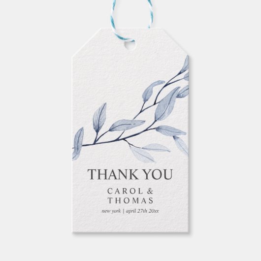 Etherisch blauw | Monogram Dank u bruiloft Cadeaulabel (Voorkant)