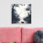 Etherisch bosmeer 's nachts - Mystieke bootmaan Canvas Afdruk (Insitu (Woonkamer))