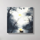 Etherisch bosmeer 's nachts - Mystieke bootmaan Canvas Afdruk (Voorkant)