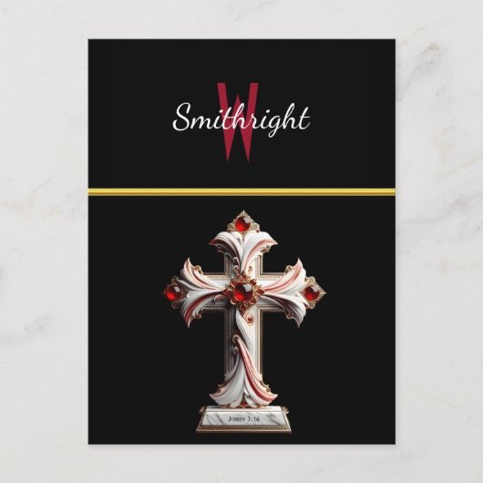 Etherisch eerbetoon: gegraveerd kruis op zwart briefkaart (Voorkant)