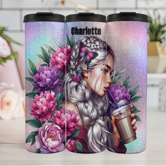 etherisch gevlochten Floral Coffee Sip Thermosbeker