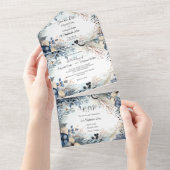 etherisch gevoelig Waterverf sereen gebladerte All In One Uitnodiging (Afscheurbaar)