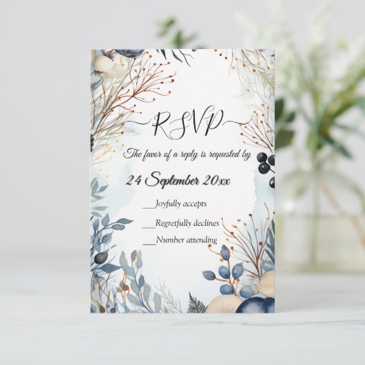 etherisch gevoelig Waterverf sereen gebladerte RSVP Kaartje (Staand voorkant)