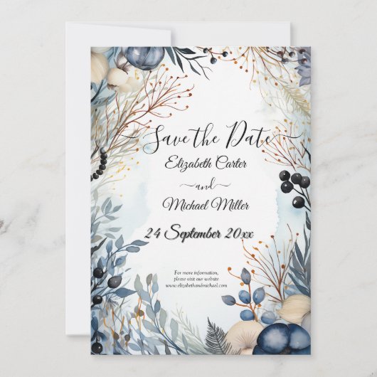 etherisch gevoelig Waterverf sereen gebladerte Save The Date (Voorkant)