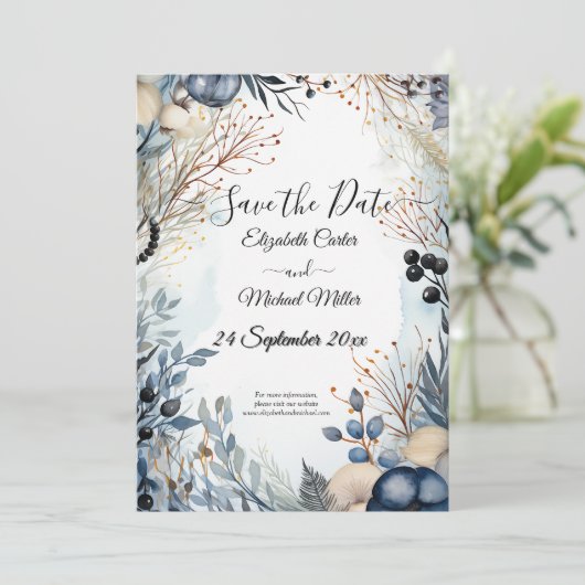 etherisch gevoelig Waterverf sereen gebladerte Save The Date (Staand voorkant)