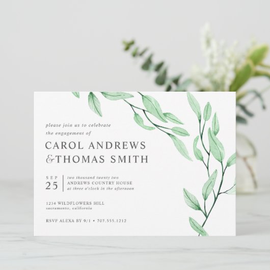 Etherisch groen | Chique Botanical Engagement Part Kaart (Staand voorkant)