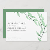 Etherisch groen | chique botanische save de datum kaart (Voorkant / Achterkant)